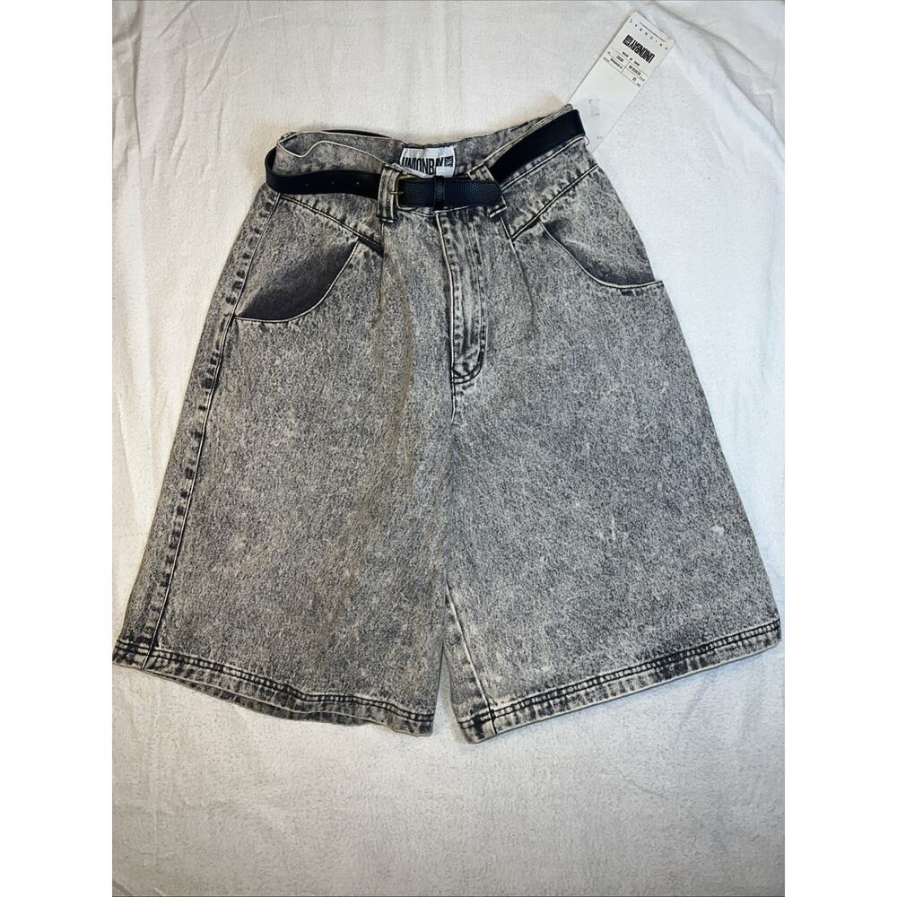 NWT VTG UnionBay‎ Sync 90s Baggy Denim Shorts Black Acid Wash Sz 10 Belted